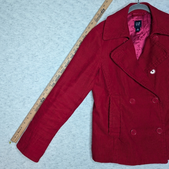 Women’s Vibrant Red Corduroy Double Breasted Jacket Sz L Insulated Lining Coat - Picture 4 of 16
